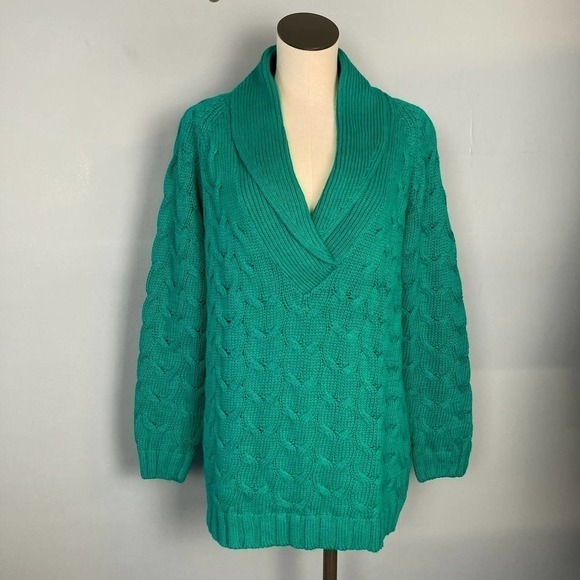 𝅺vintage Marsh Landing Cable Knit Shawl Collar Sweater Women's Size S Oversized - Picture 1 of 11